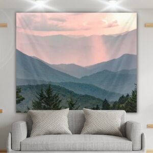 Pastel Pink Mountain Smokey foggy large decor wall painting diy canvas art cute